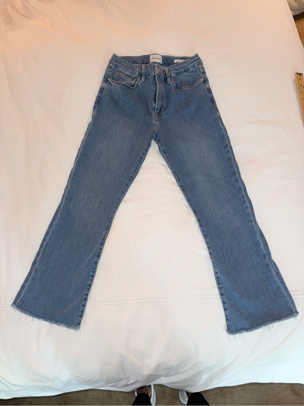 FRAME Denim Jeans Women 28 Le Crop Mini Boot Flare High Rise Stretch Raw Hem - Picture 2 of 11